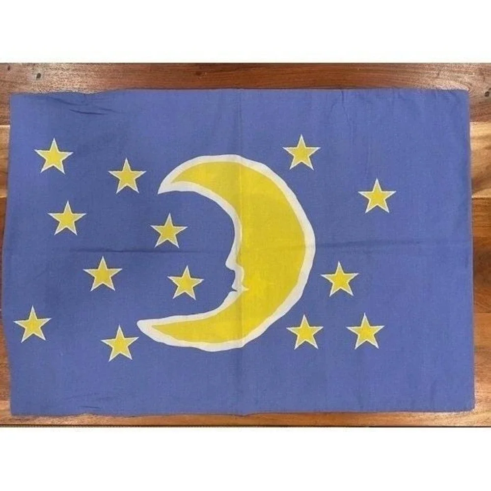 Vintage Celestial Moon and Stars Pillowcase Blue Yellow Man in the Moon Standard